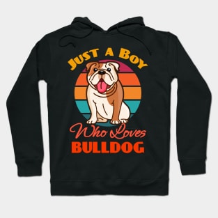 Jusy A Boy Who Loves Bulldog Dog Lover Cute Sunser Retro Funny Hoodie